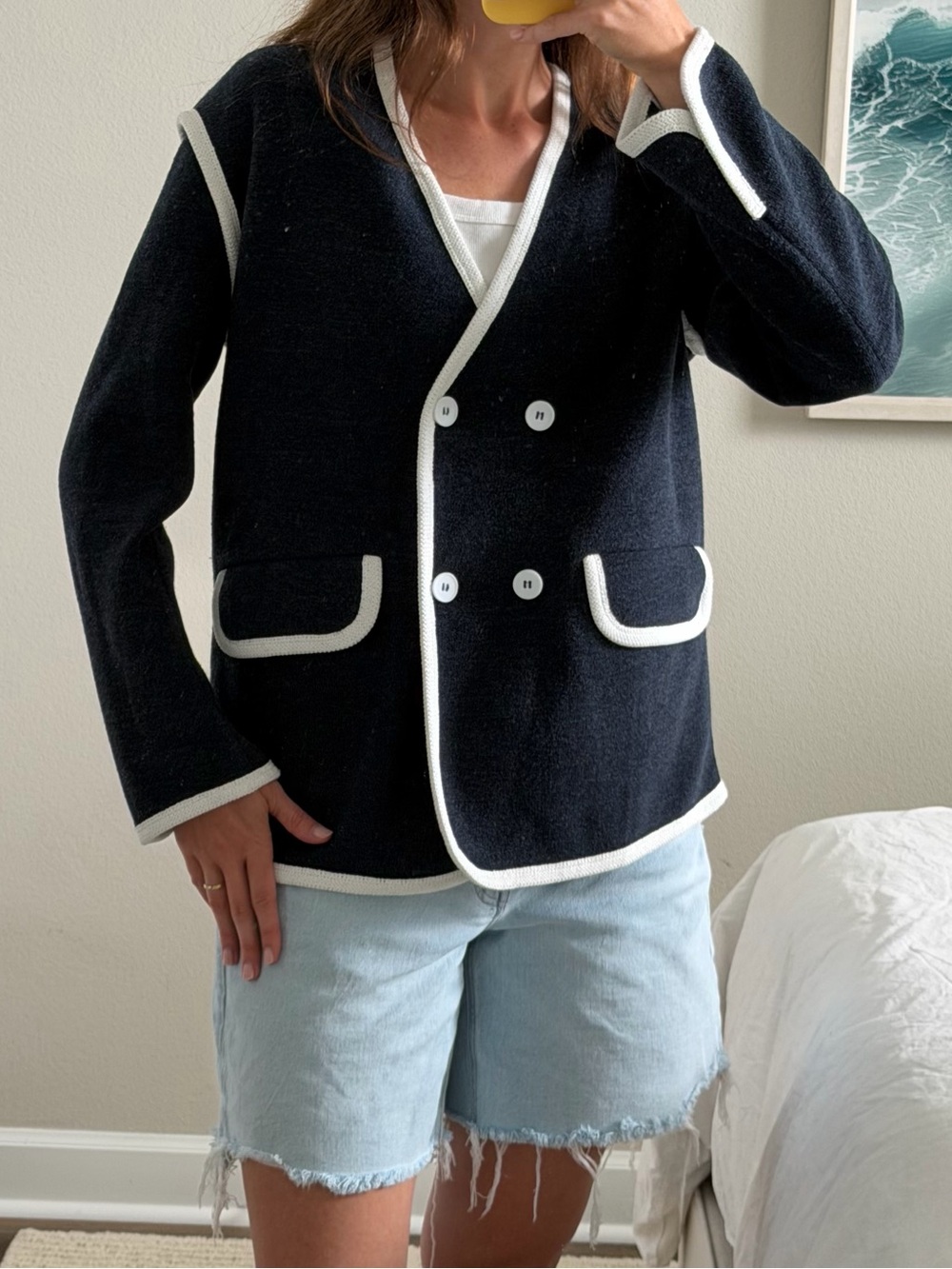 dolan Navy Blazer with White Contrast Trim